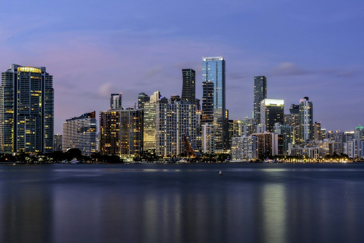Miami waterfront skyline at dusk
